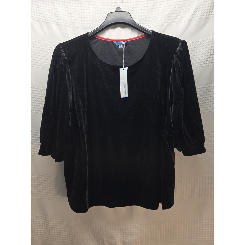 Draper James RSVP Blouse Womens 3X Black Velour 3/4 Sleeve Round Neck Top Solid